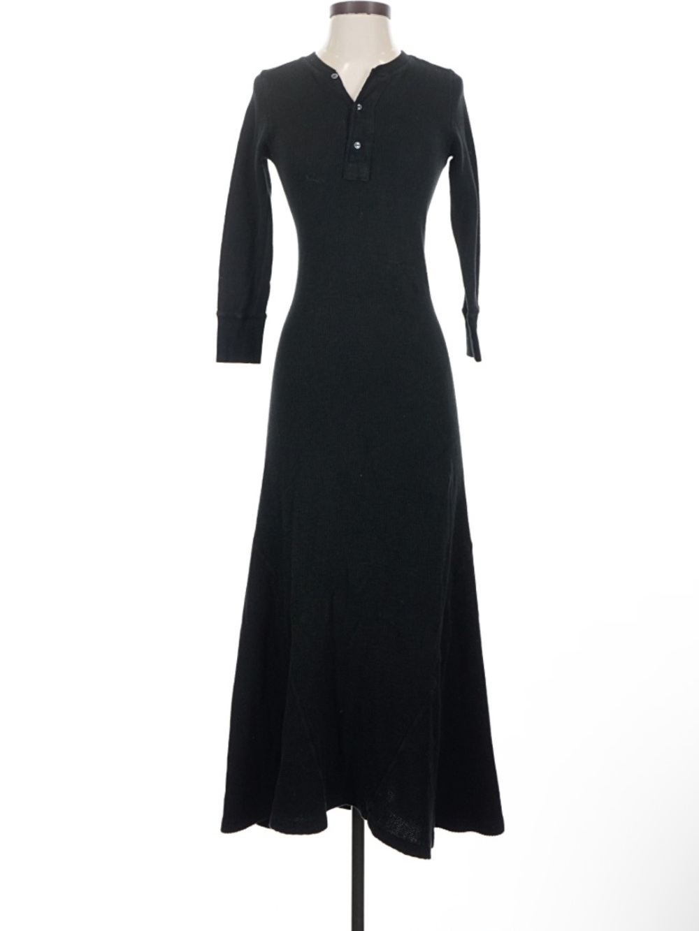 Polo Ralph Lauren Black Thermal Knit Long Sleeve Henley Maxi Dress Size Small - Picture 2 of 8